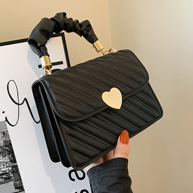 Faux Leather Shoulder Bag with Detachable Strap, Magnetic Closure, and Gold-Tone Accents - Solid Color, Faux Leather Lining, Korean Style, Handbag for Women